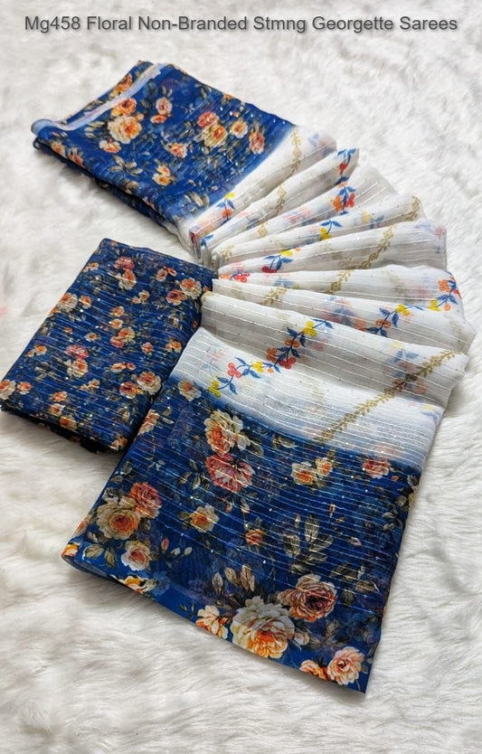 Mg458 Floral Non-Branded Stmng Georgette Sarees