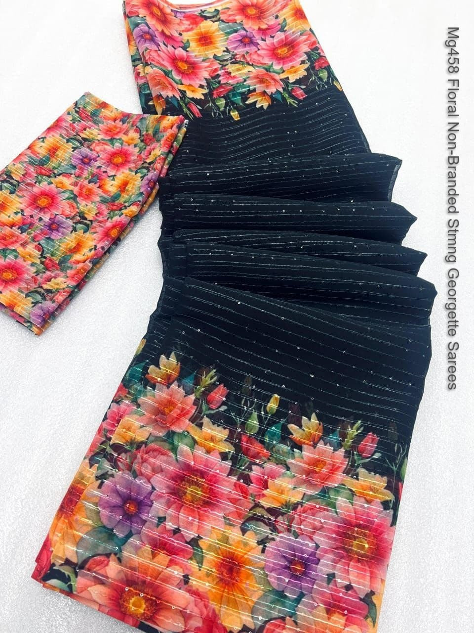 Mg458 Floral Non-Branded Stmng Georgette Sarees
