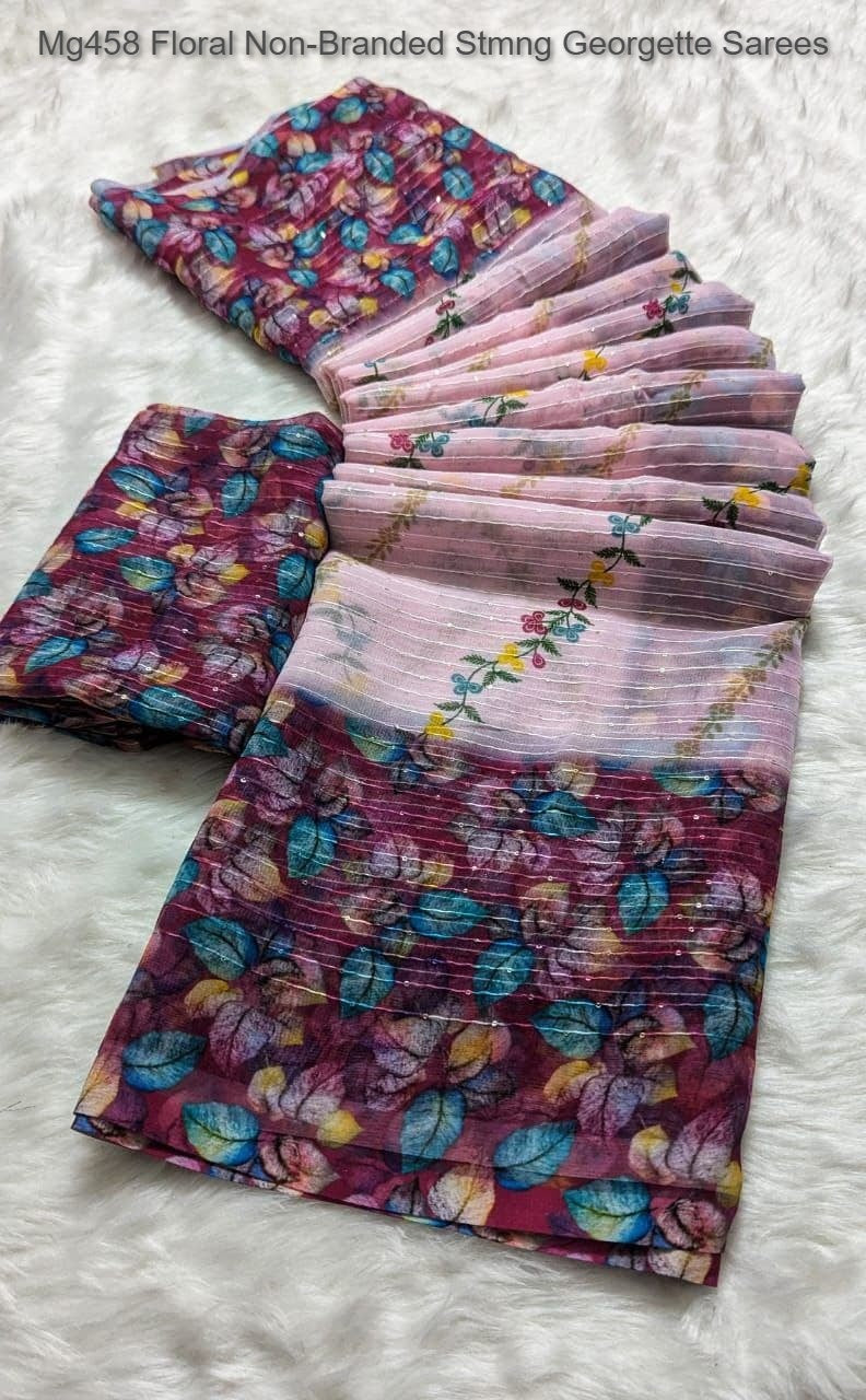 Mg458 Floral Non-Branded Stmng Georgette Sarees