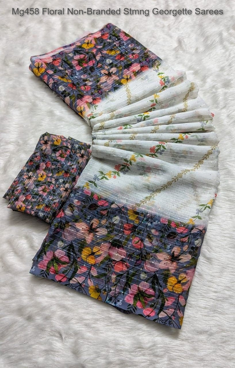Mg458 Floral Non-Branded Stmng Georgette Sarees