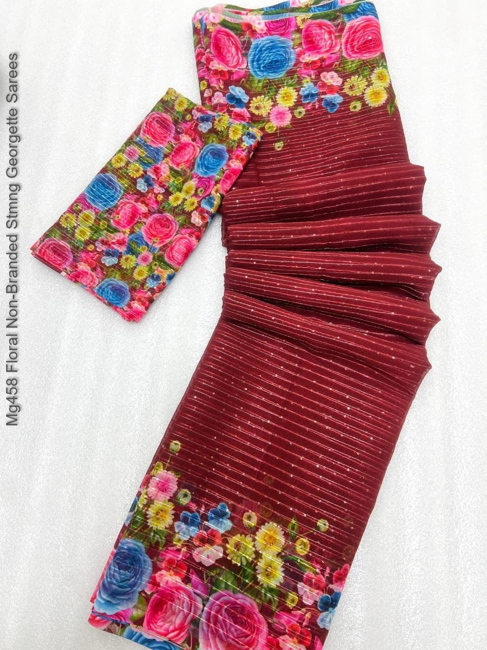 Mg458 Floral Non-Branded Stmng Georgette Sarees
