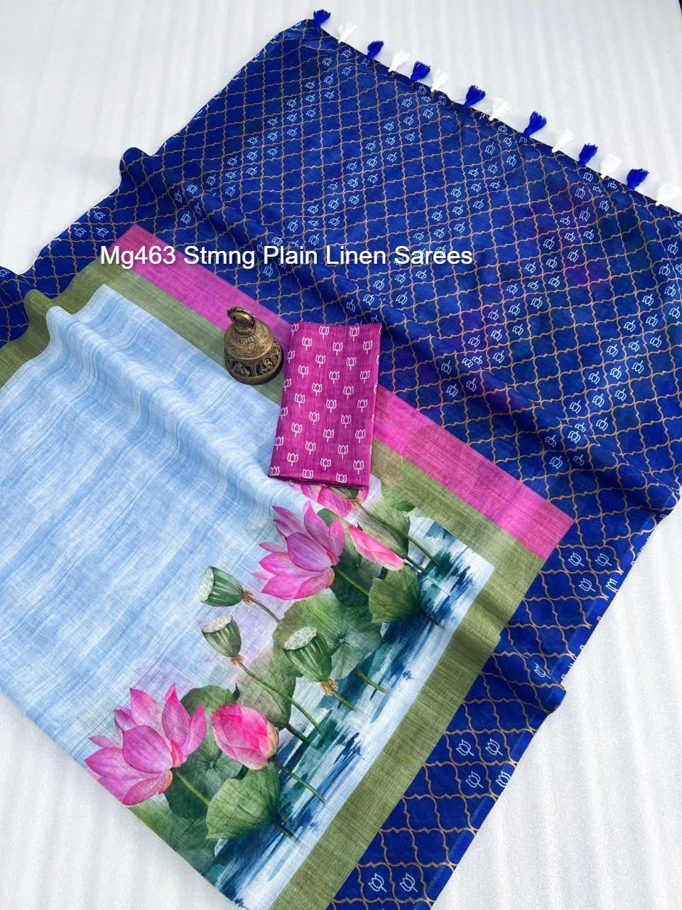 Mg463 Stmng Plain Linen Sarees