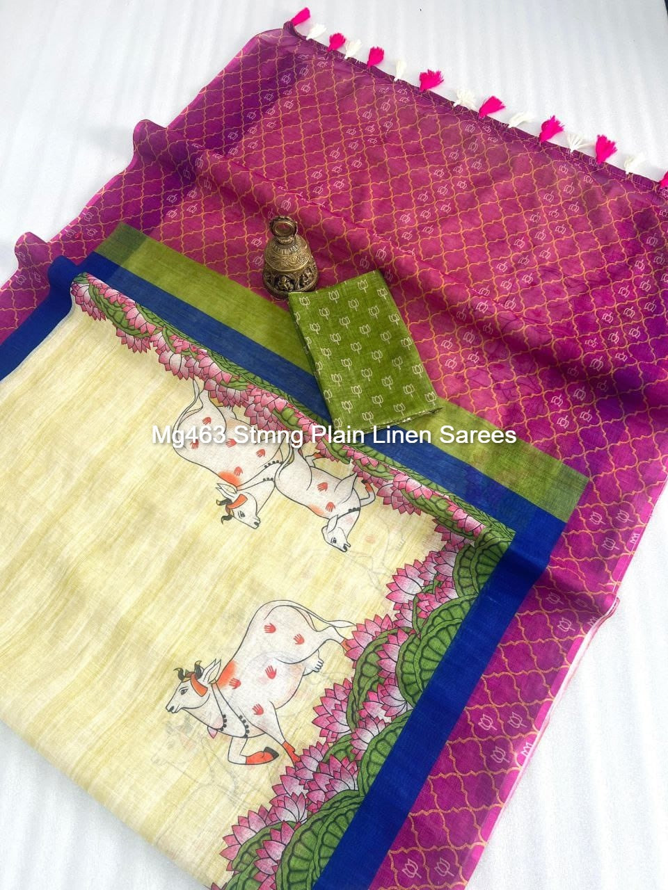 Mg463 Stmng Plain Linen Sarees