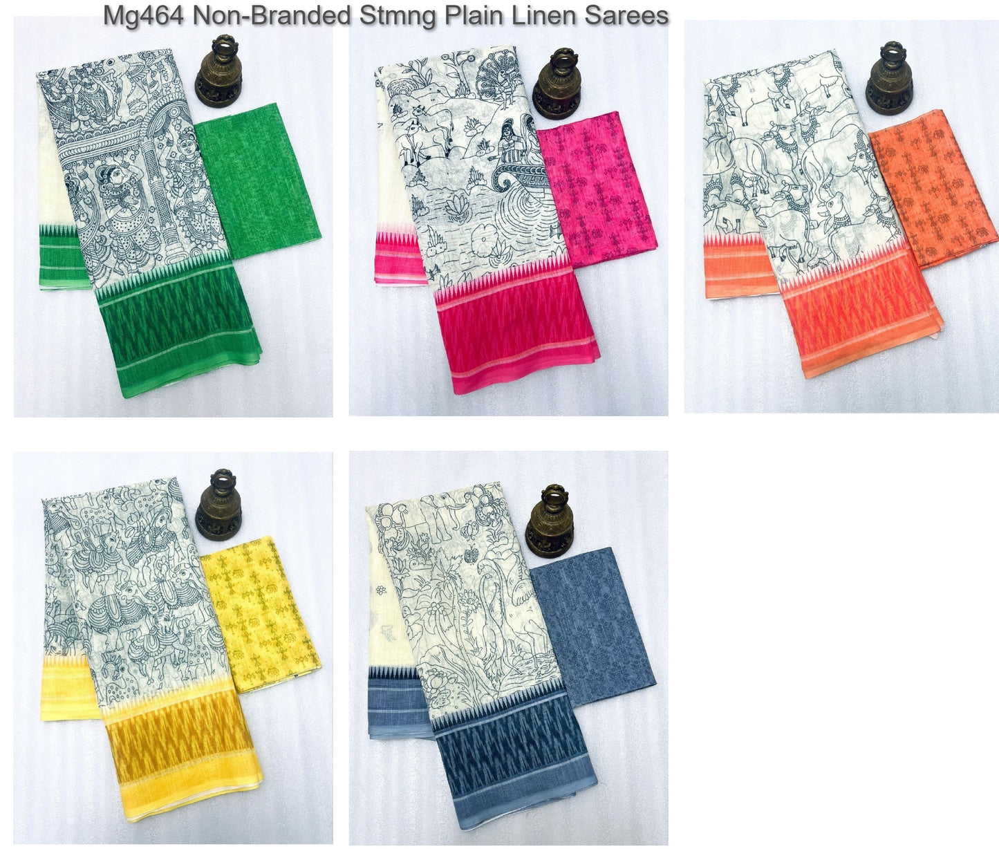 Mg464 Non-Branded Stmng Plain Linen Sarees