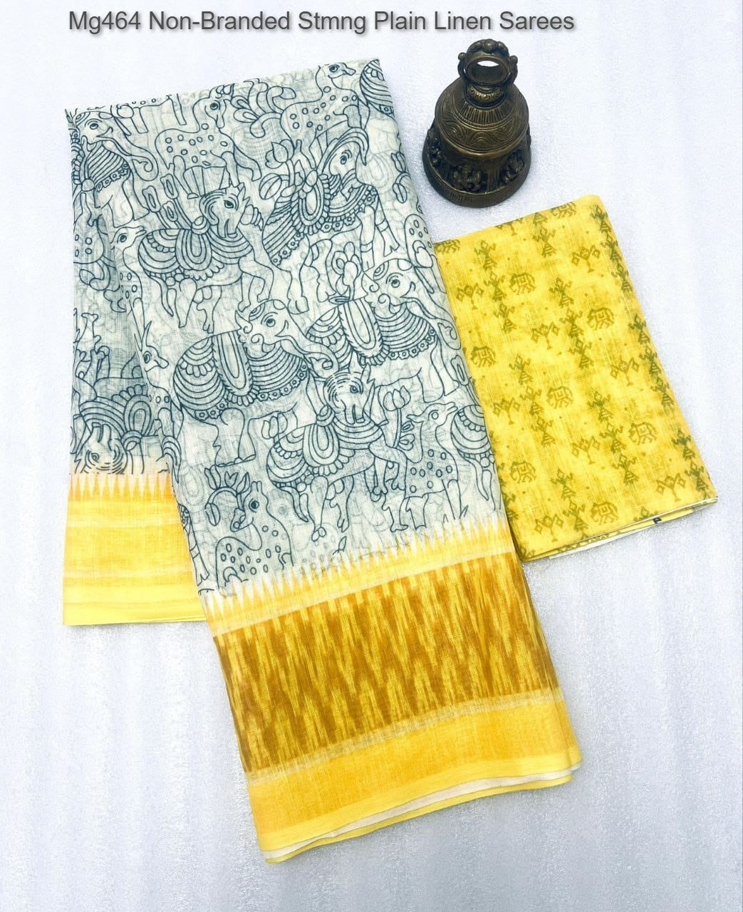 Mg464 Non-Branded Stmng Plain Linen Sarees