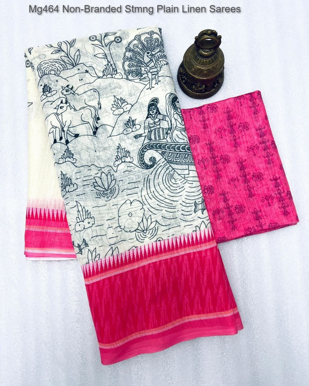 Mg464 Non-Branded Stmng Plain Linen Sarees