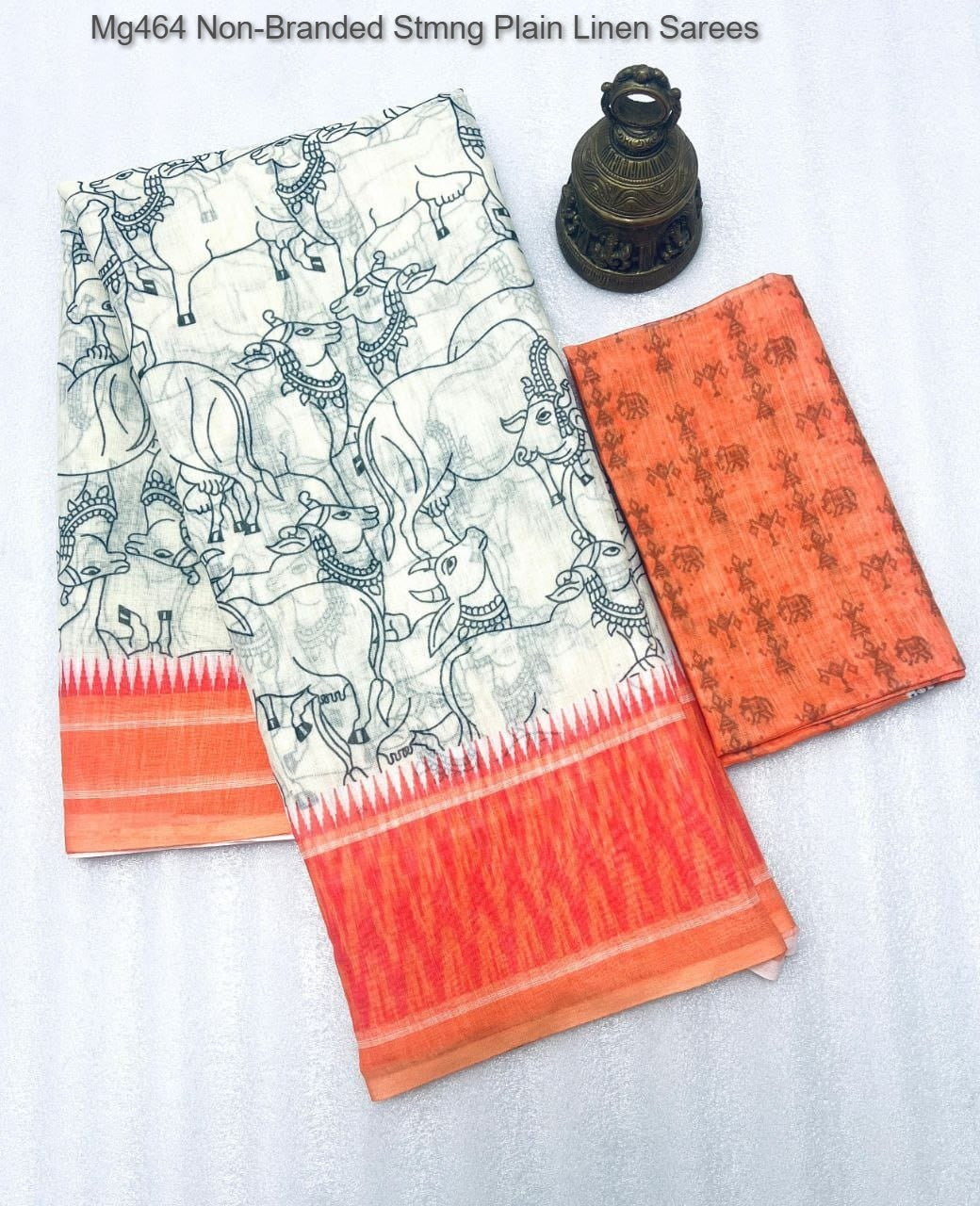 Mg464 Non-Branded Stmng Plain Linen Sarees