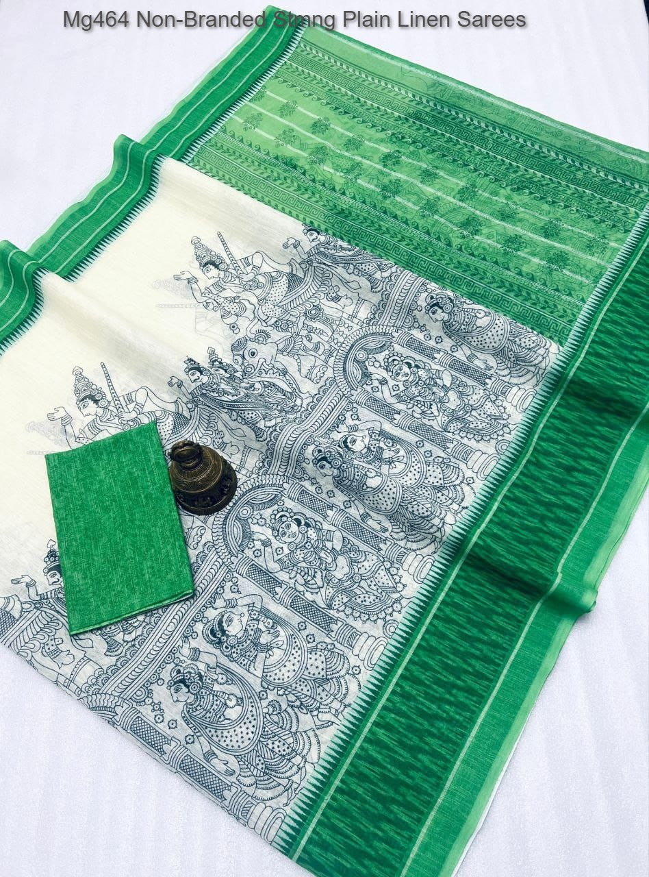 Mg464 Non-Branded Stmng Plain Linen Sarees