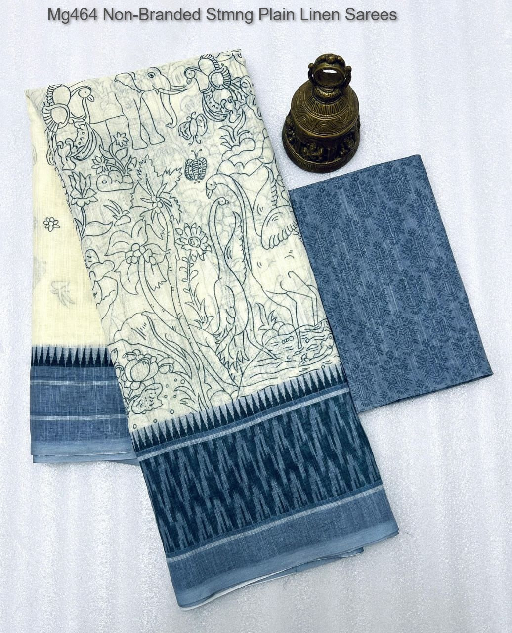 Mg464 Non-Branded Stmng Plain Linen Sarees