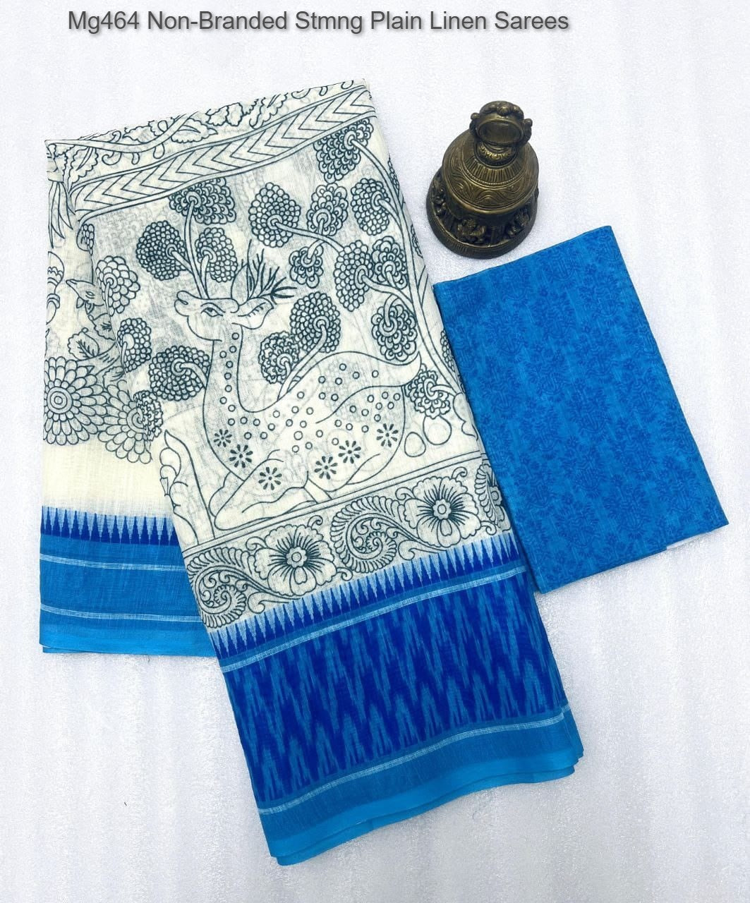 Mg464 Non-Branded Stmng Plain Linen Sarees