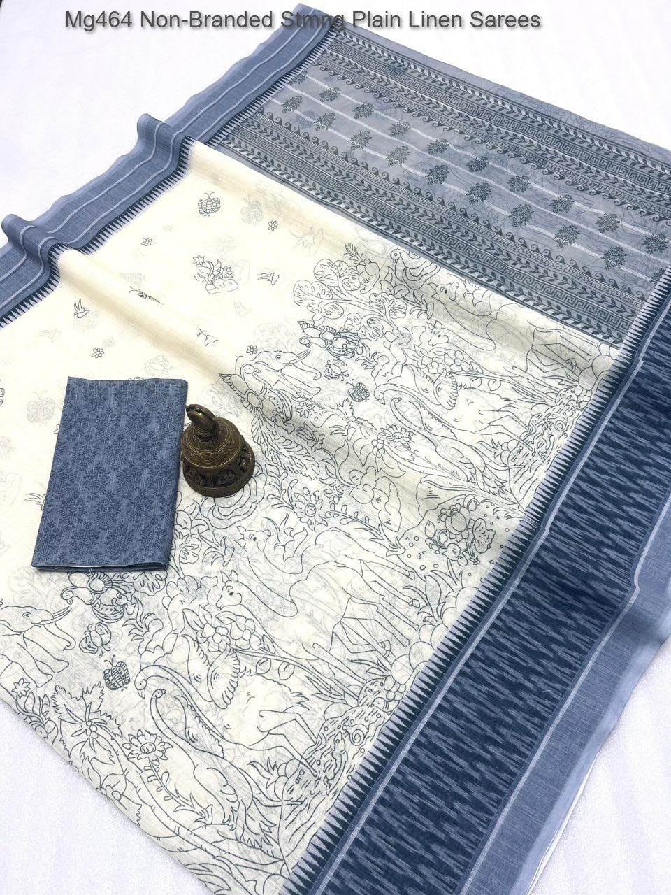 Mg464 Non-Branded Stmng Plain Linen Sarees