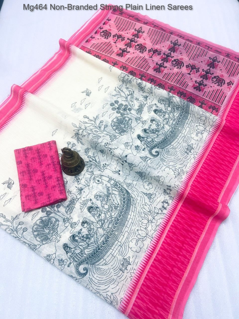 Mg464 Non-Branded Stmng Plain Linen Sarees