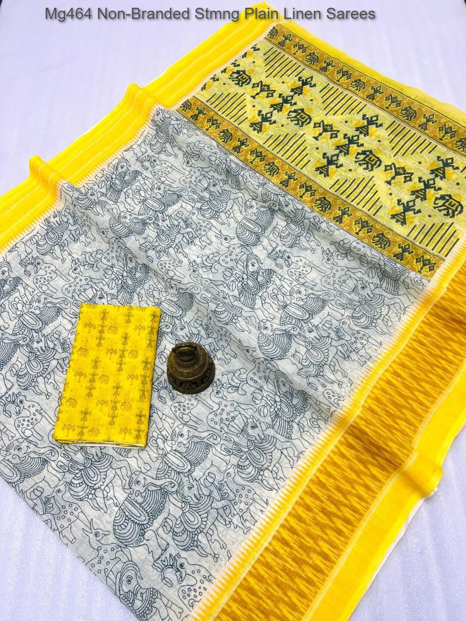 Mg464 Non-Branded Stmng Plain Linen Sarees