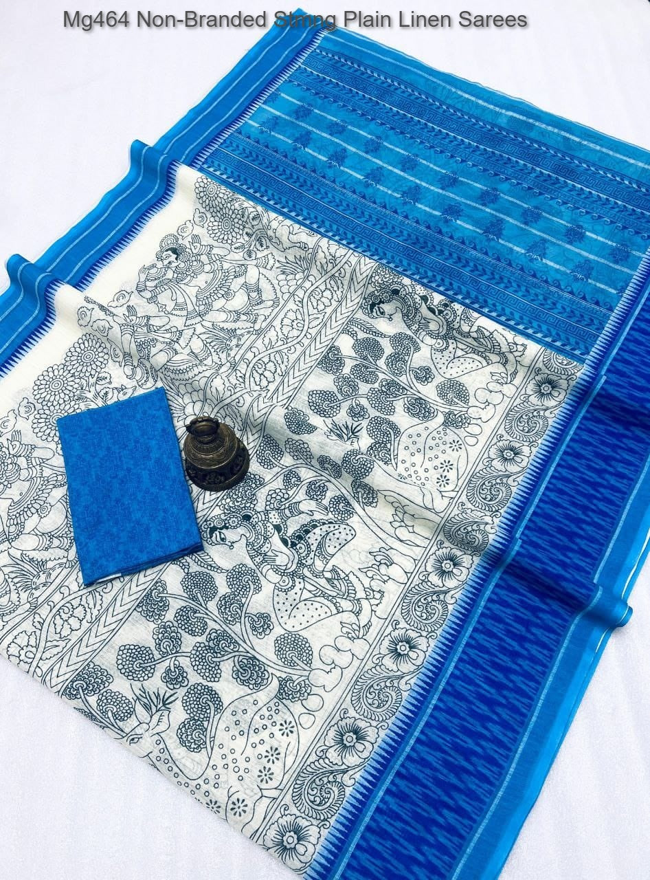 Mg464 Non-Branded Stmng Plain Linen Sarees