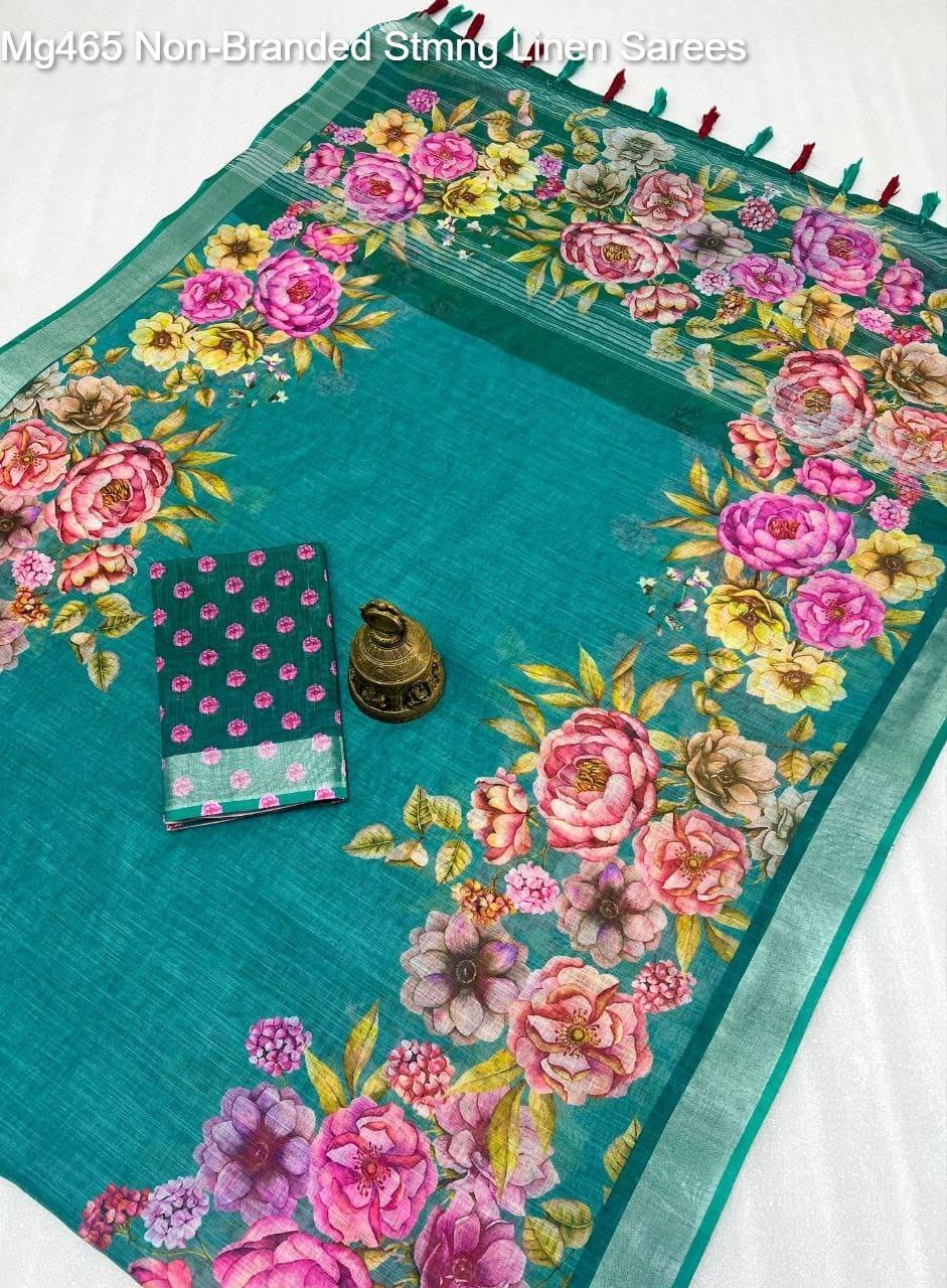 Mg465 Non-Branded Stmng Linen Sarees