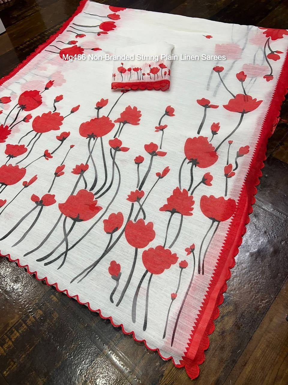 Mg466 Non-Branded Stmng Plain Linen Sarees