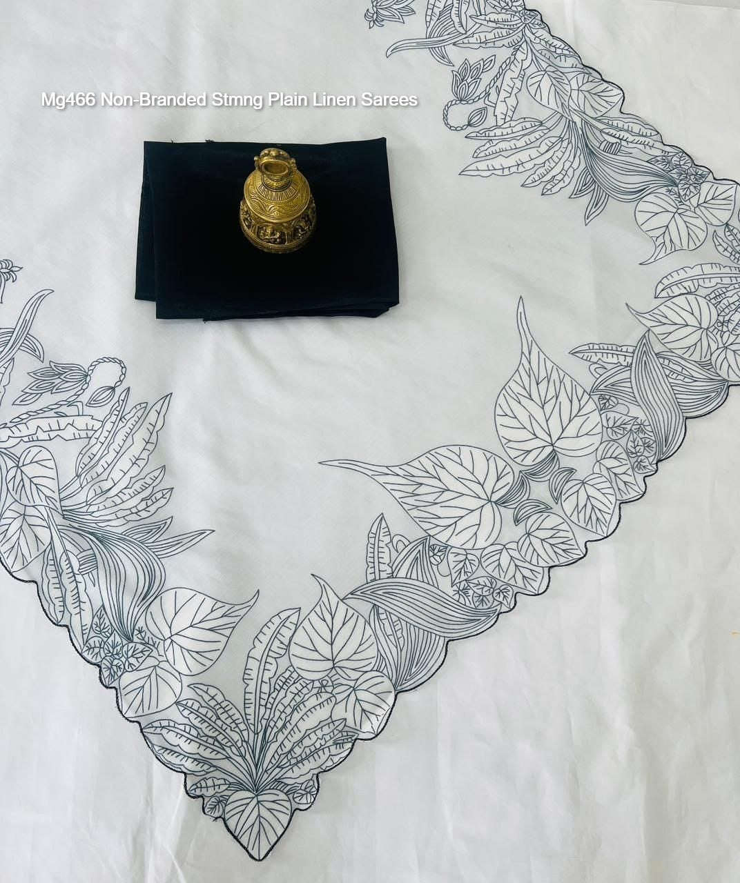 Mg466 Non-Branded Stmng Plain Linen Sarees