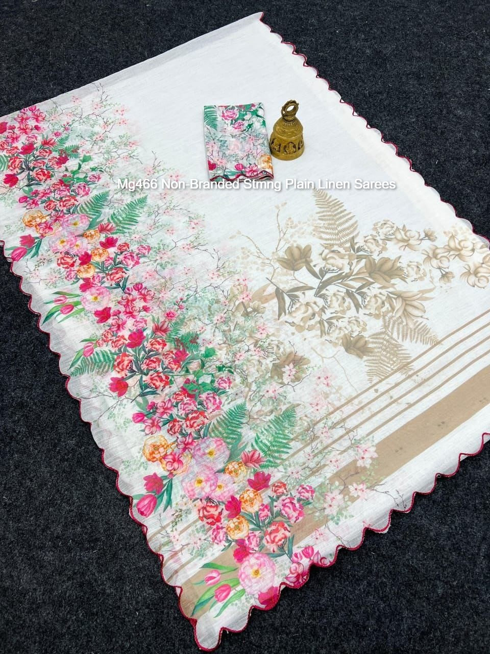 Mg466 Non-Branded Stmng Plain Linen Sarees