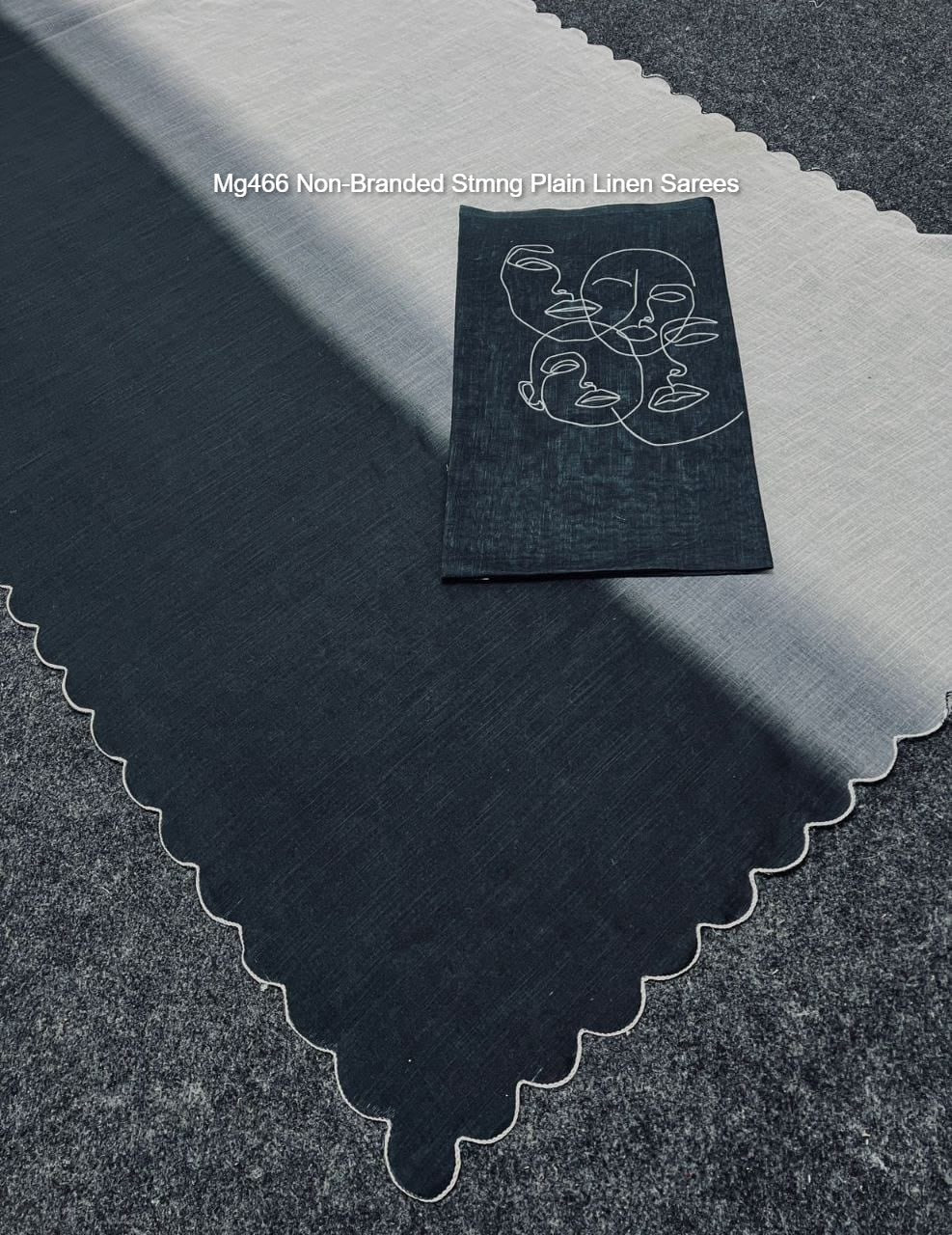 Mg466 Non-Branded Stmng Plain Linen Sarees