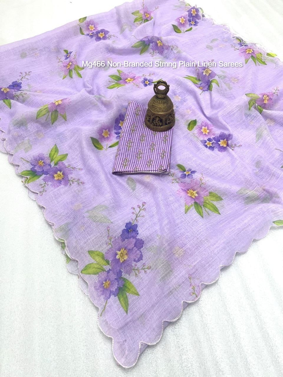 Mg466 Non-Branded Stmng Plain Linen Sarees