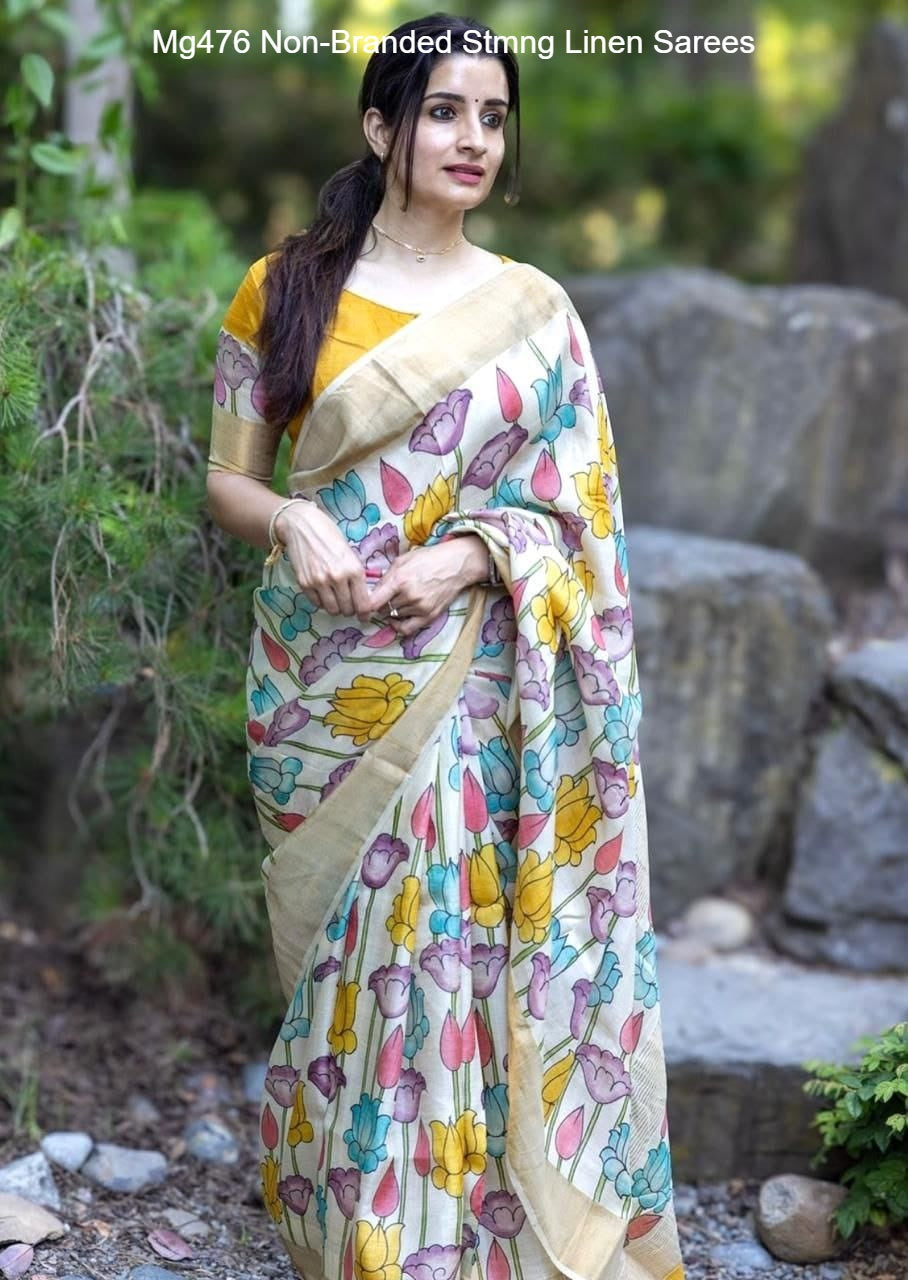 Mg476 Non-Branded Stmng Linen Sarees