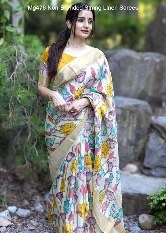 Mg476 Non-Branded Stmng Linen Sarees