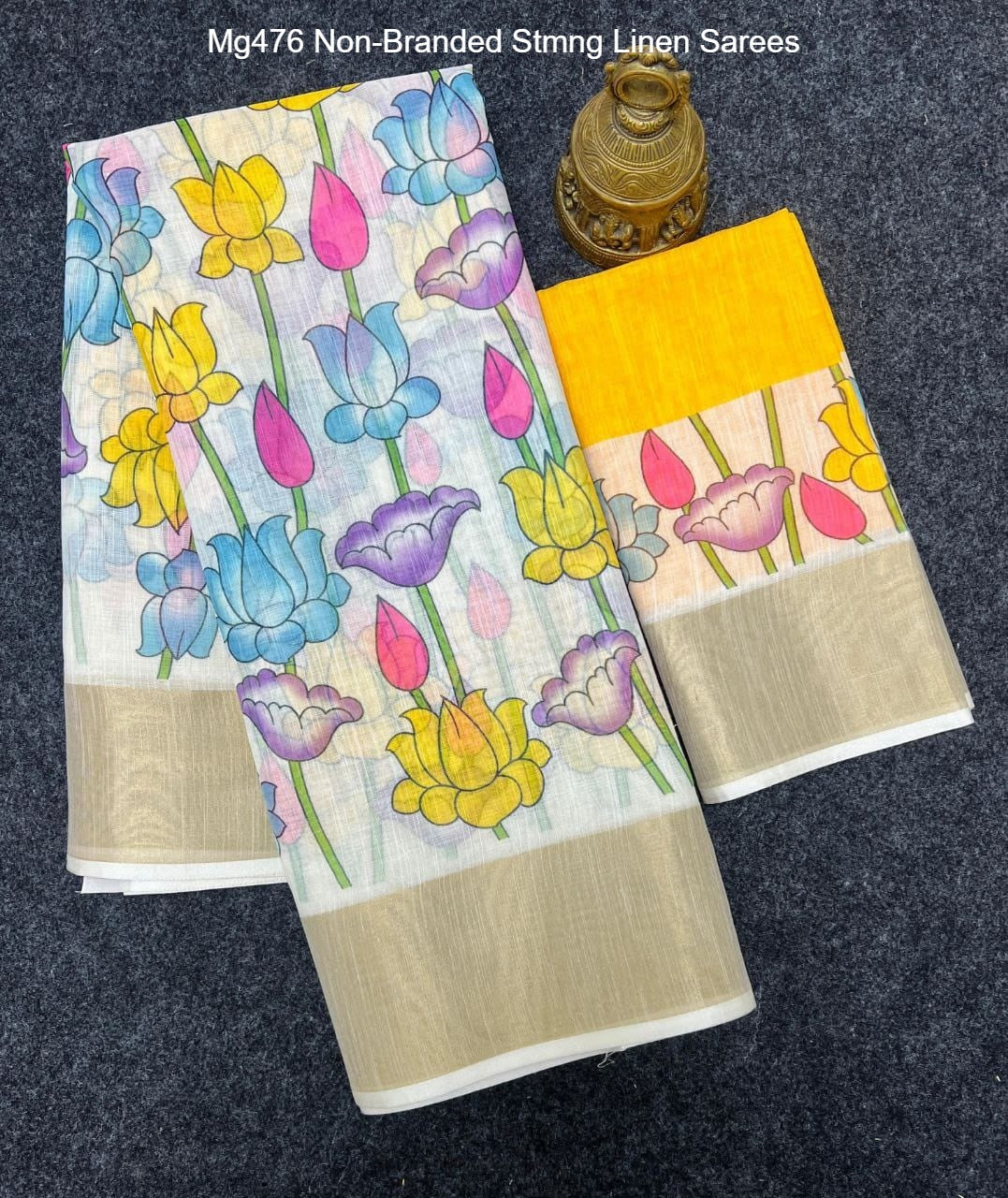 Mg476 Non-Branded Stmng Linen Sarees