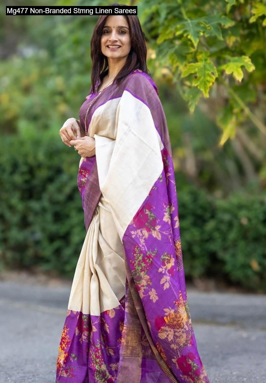 Mg477 Non-Branded Stmng Linen Sarees