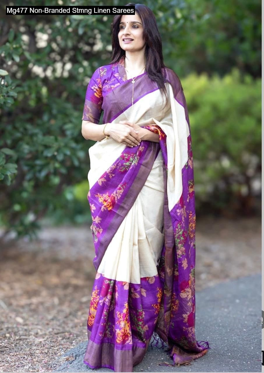Mg477 Non-Branded Stmng Linen Sarees