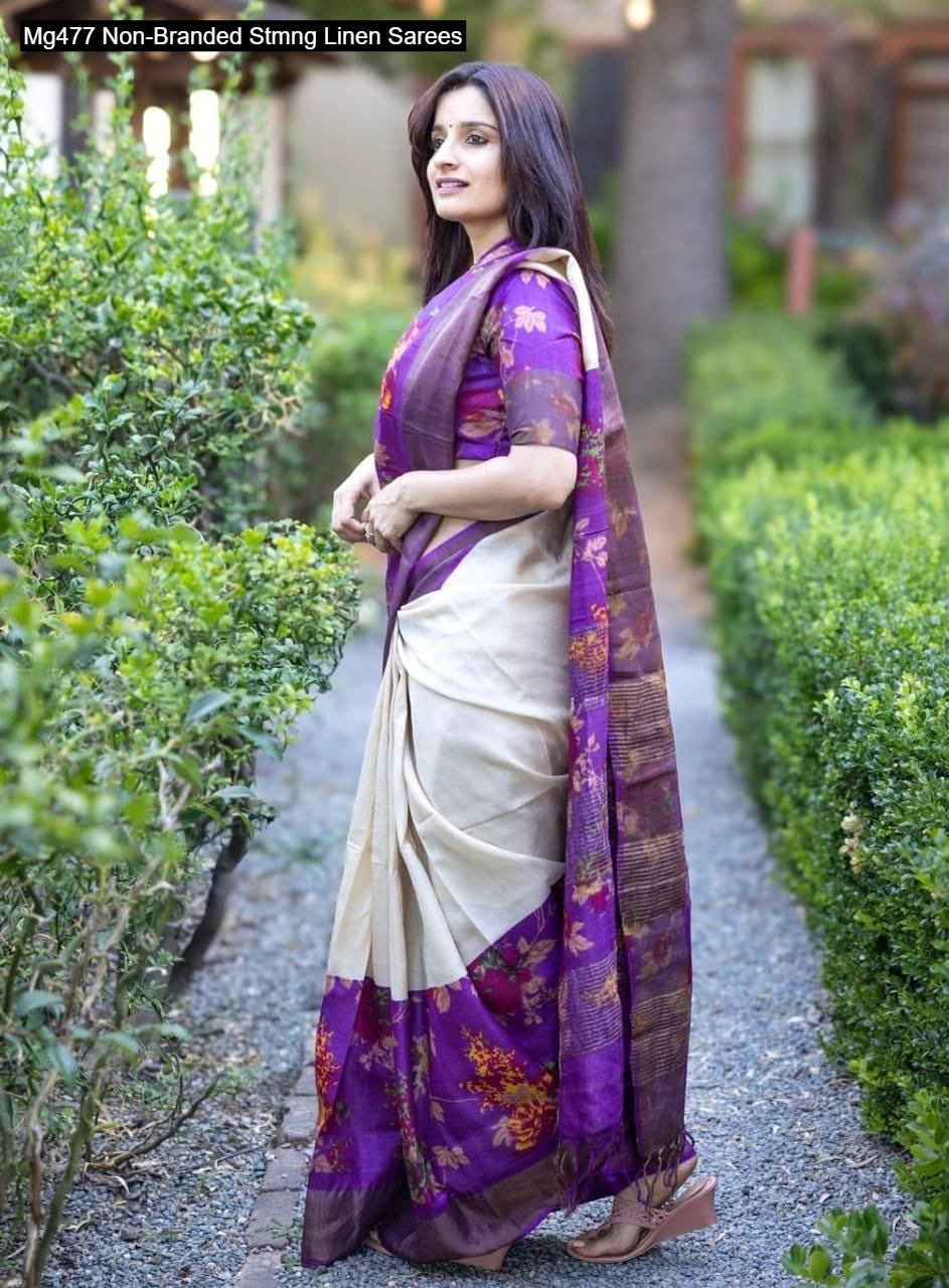 Mg477 Non-Branded Stmng Linen Sarees