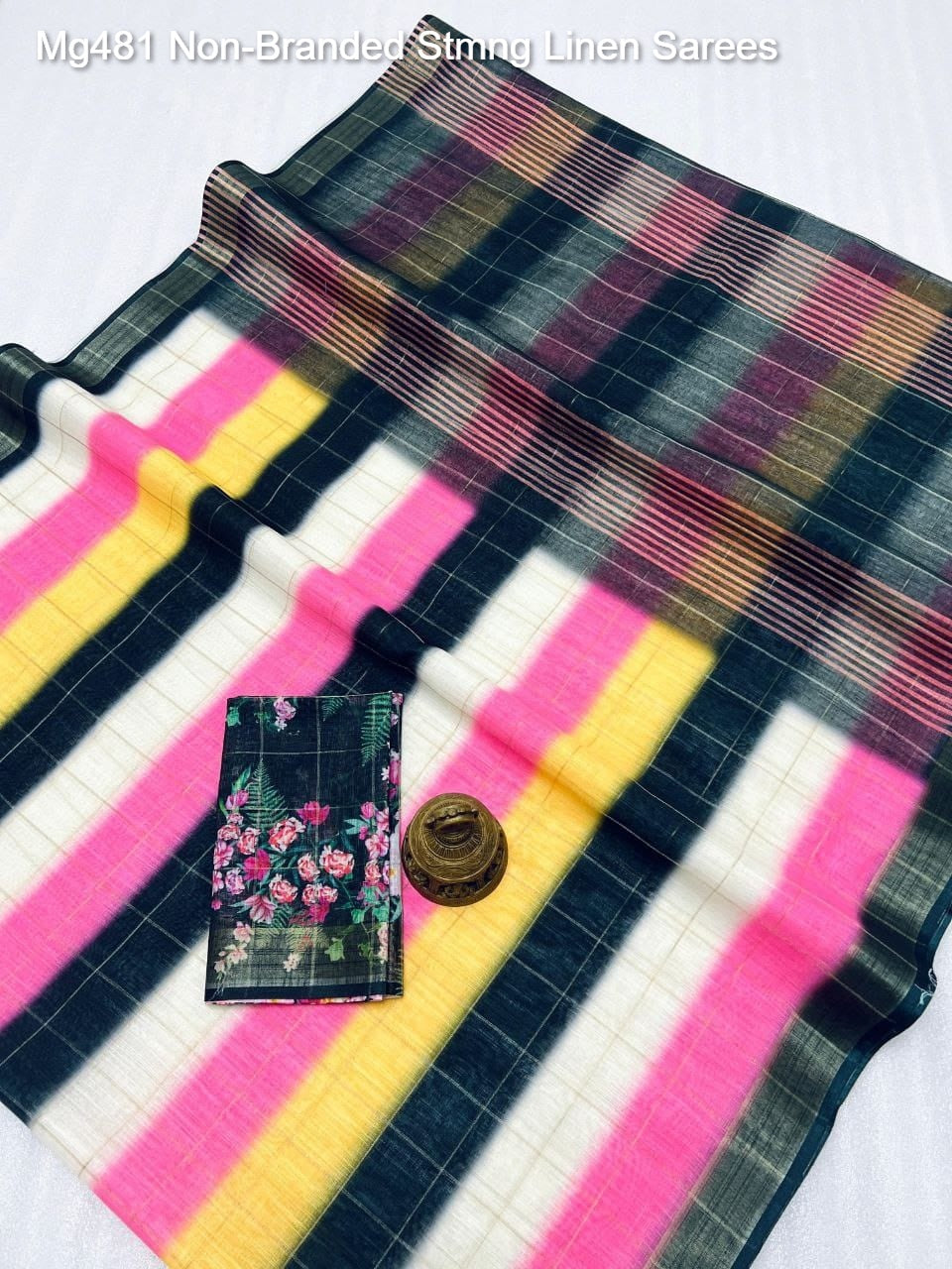 Mg481 Non-Branded Stmng Linen Sarees