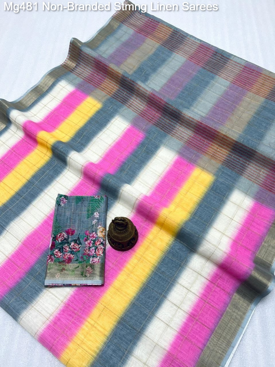 Mg481 Non-Branded Stmng Linen Sarees