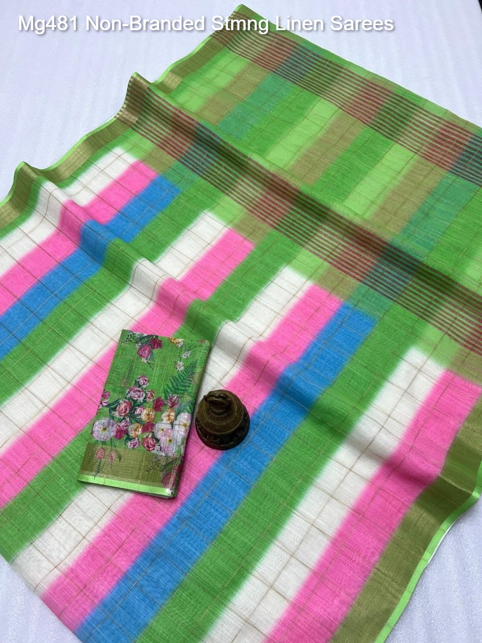 Mg481 Non-Branded Stmng Linen Sarees