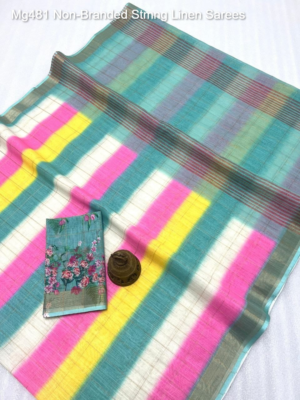 Mg481 Non-Branded Stmng Linen Sarees