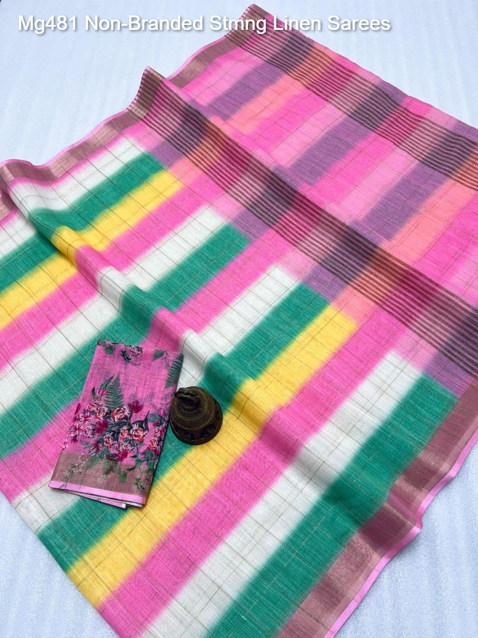 Mg481 Non-Branded Stmng Linen Sarees