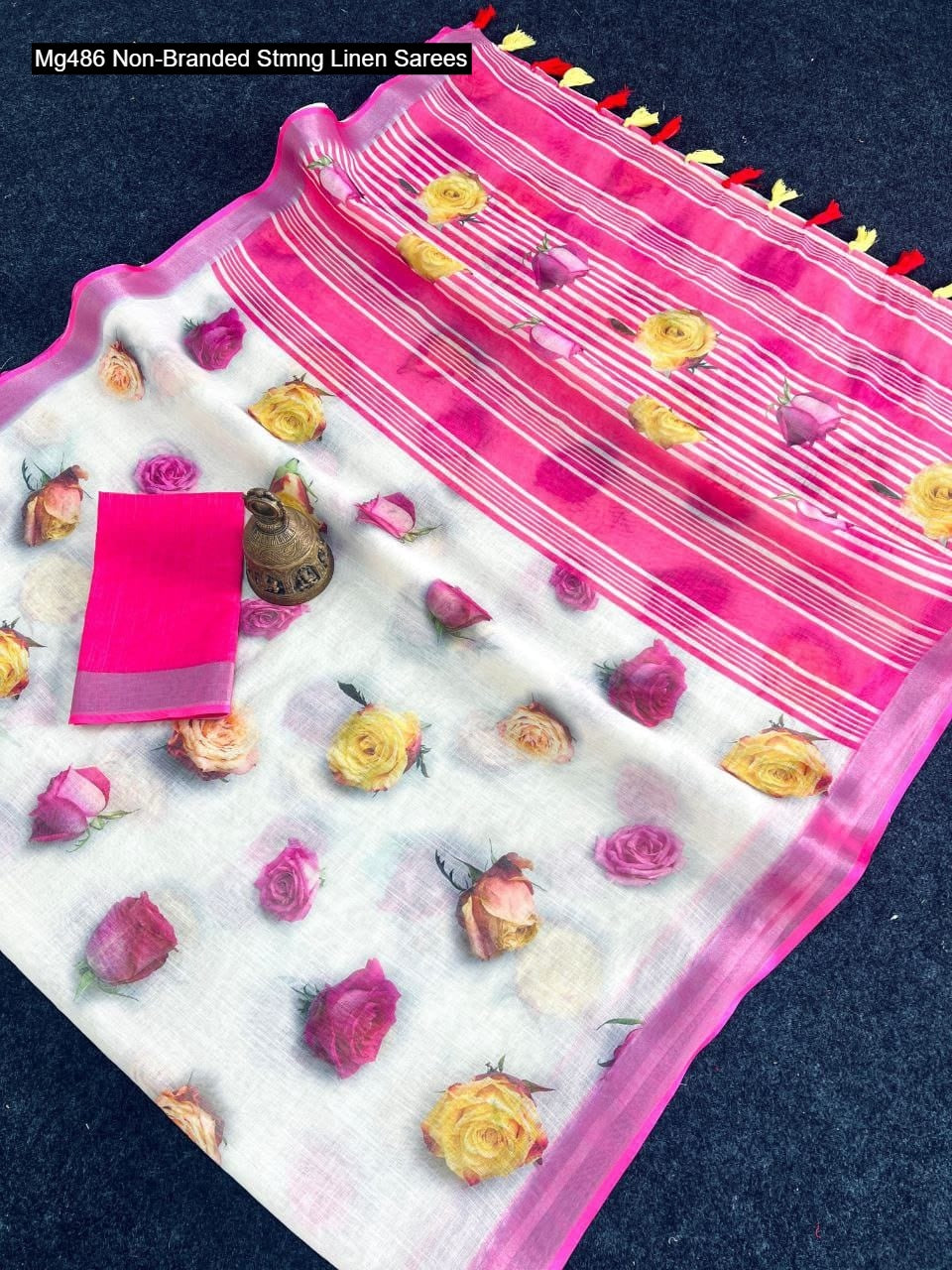 Mg486 Non-Branded Stmng Linen Sarees