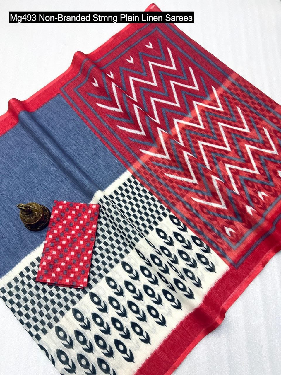 Mg493 Non-Branded Stmng Plain Linen Sarees