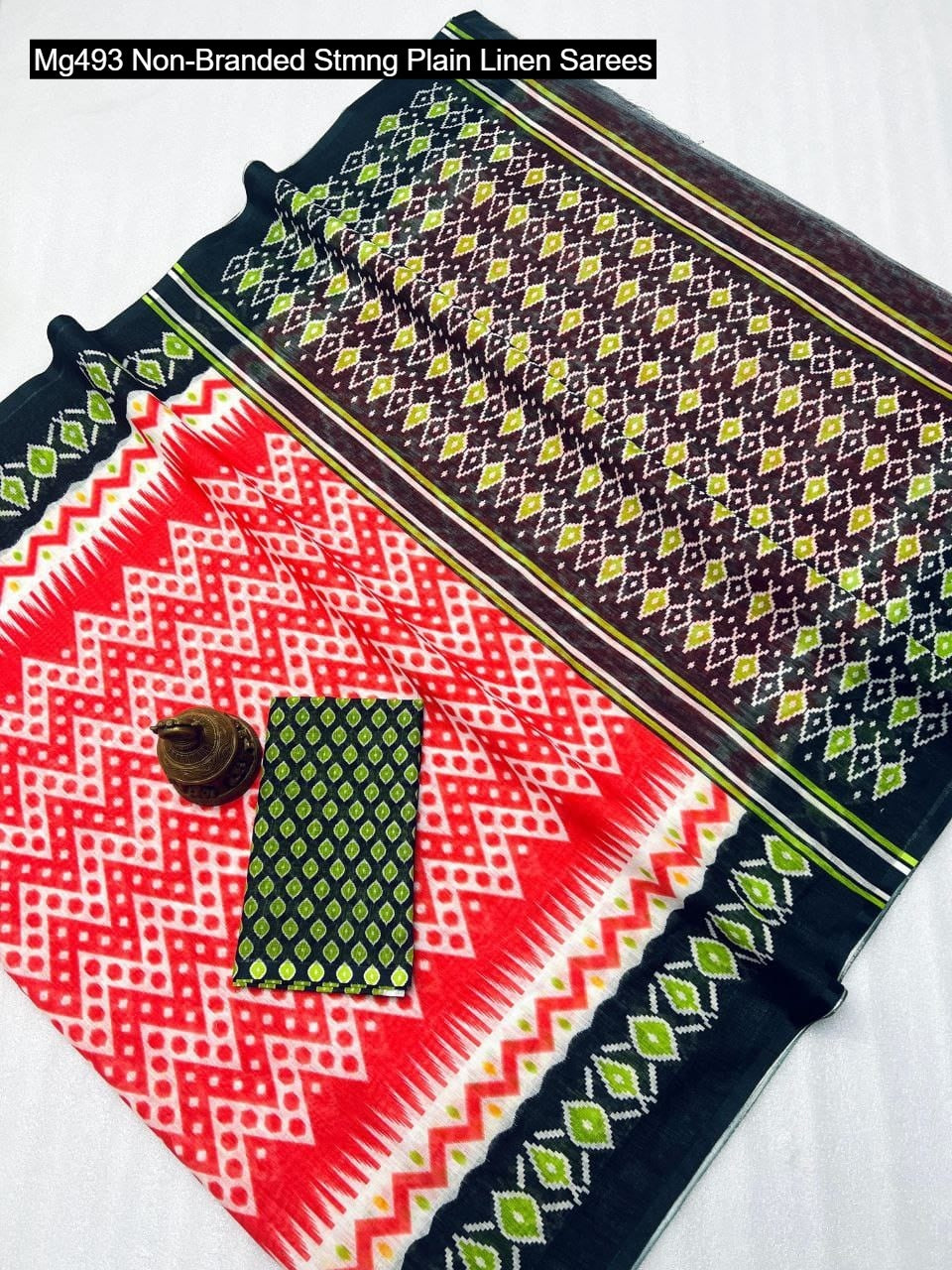 Mg493 Non-Branded Stmng Plain Linen Sarees