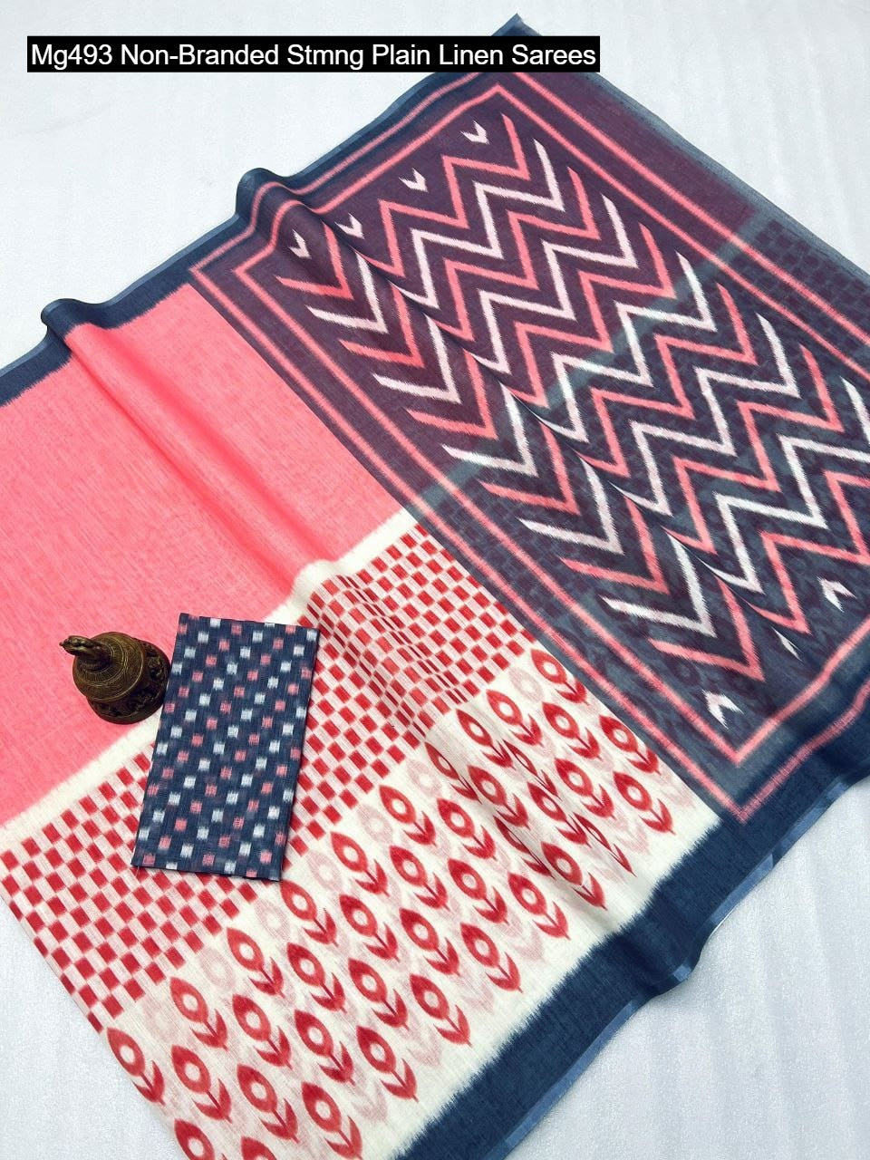 Mg493 Non-Branded Stmng Plain Linen Sarees