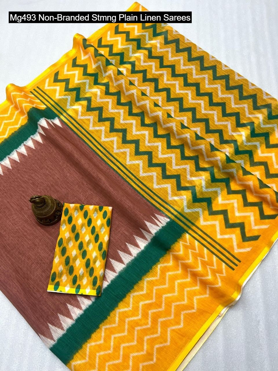 Mg493 Non-Branded Stmng Plain Linen Sarees