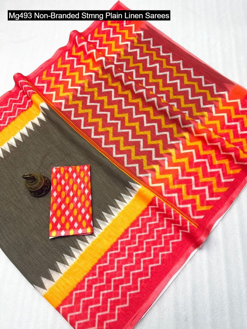 Mg493 Non-Branded Stmng Plain Linen Sarees