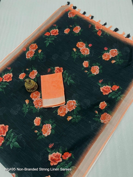 Mg495 Non-Branded Stmng Linen Sarees