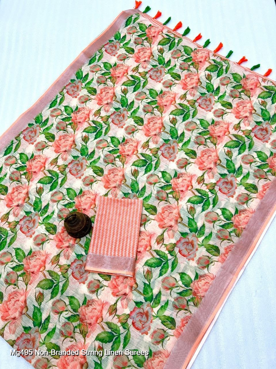 Mg495 Non-Branded Stmng Linen Sarees