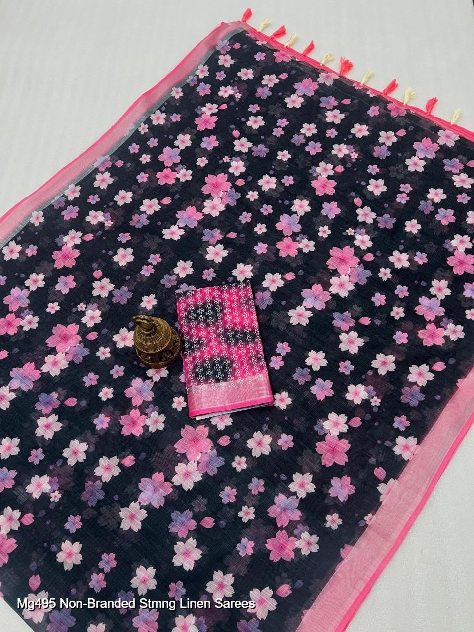 Mg495 Non-Branded Stmng Linen Sarees