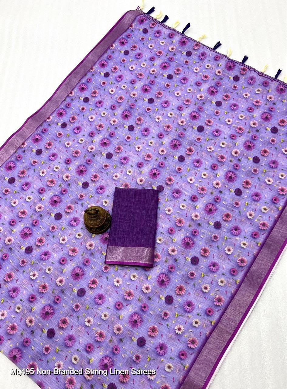 Mg495 Non-Branded Stmng Linen Sarees