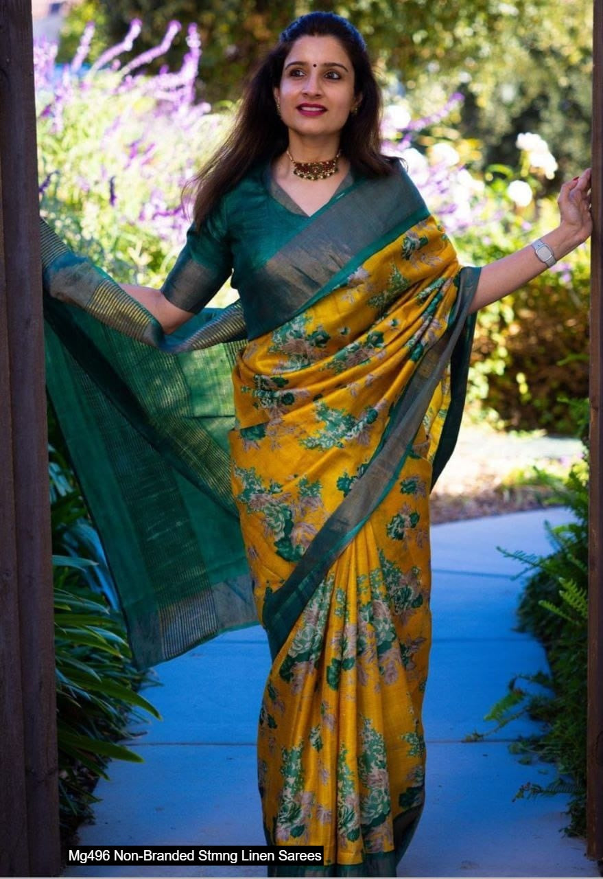 Mg496 Non-Branded Stmng Linen Sarees
