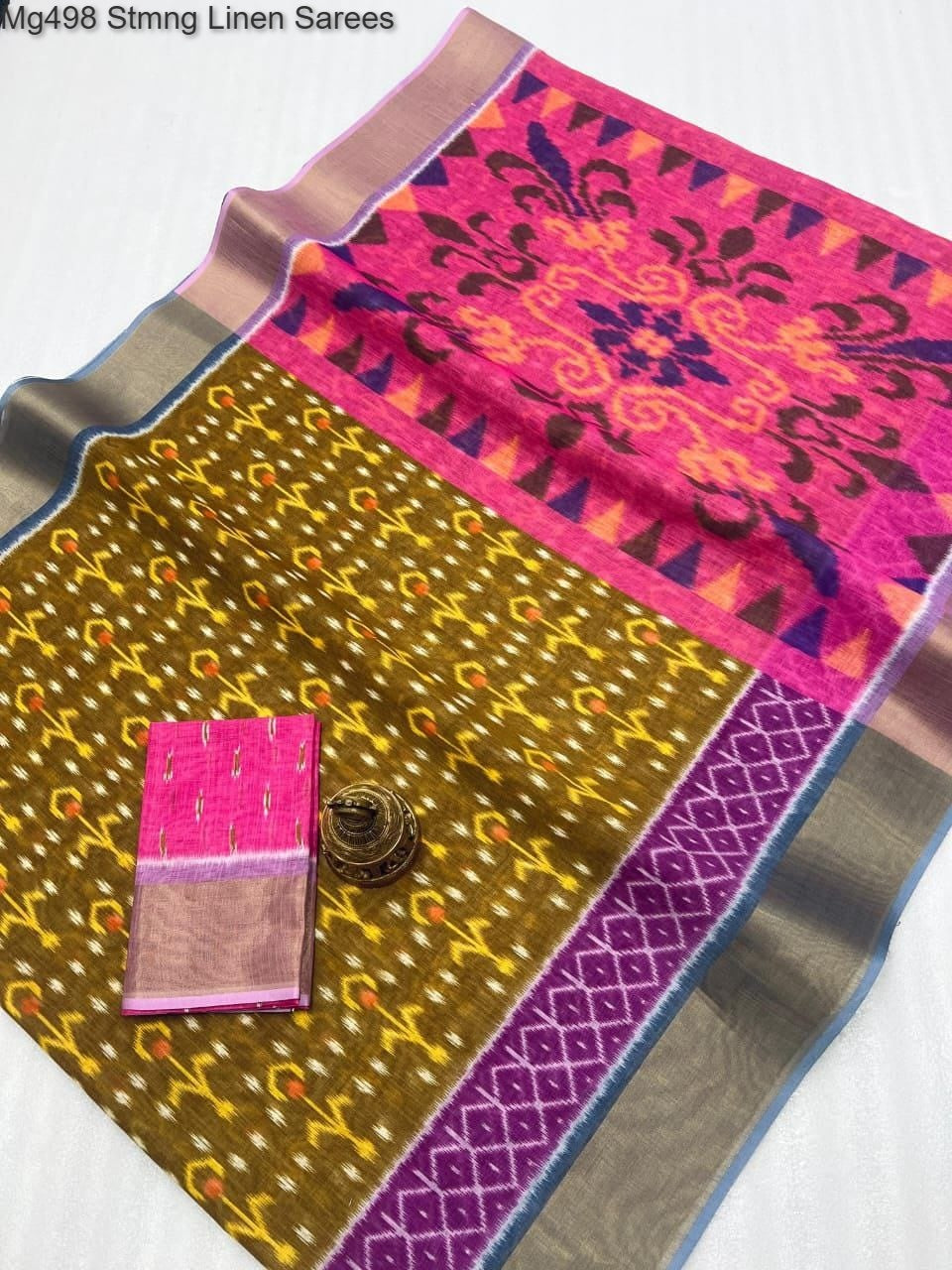 Mg498 Non-Branded Stmng Linen Sarees