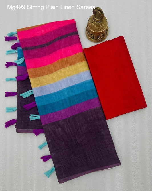 Mg499 Stmng Plain Linen Sarees