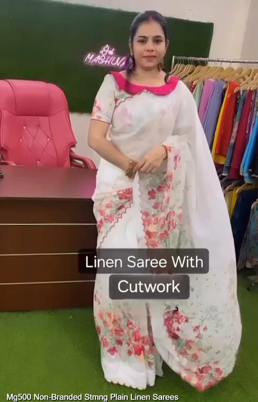 Mg500 Non-Branded Stmng Plain Linen Sarees