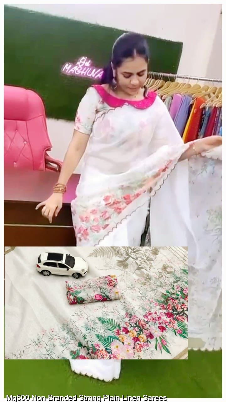 Mg500 Non-Branded Stmng Plain Linen Sarees
